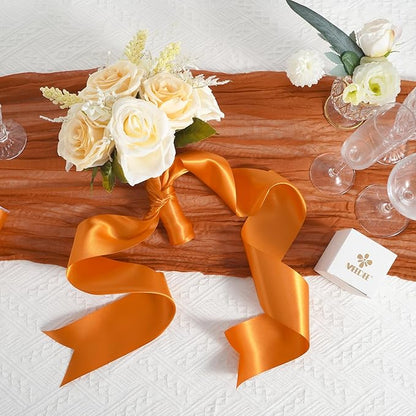 MEEDEE Orange Satin 3 Inch Ribbon Lux Double Faced Satin Ribbon Autumn Colored Wide Fall Ribbons by 10 Yards Orange Ribbons for Christmas Tree, Weddings, Flower Bouquet, Wreath Bow Making