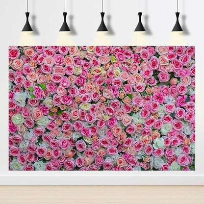 Colorful Flowers Backdrop Pink Red Roses Flowers Floral Wall Photography Background Anniversary Birthday Baby Shower Wedding and Love Backdrops Decor Children Adults Video Studio Prop 6x4ft