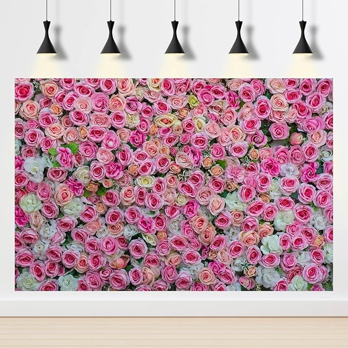 Colorful Flowers Backdrop Pink Red Roses Flowers Floral Wall Photography Background Anniversary Birthday Baby Shower Wedding and Love Backdrops Decor Children Adults Video Studio Prop 15x8ft