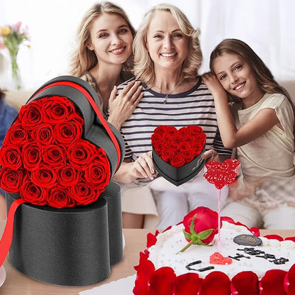 Forever Flowers, 16 Fresh Preserved Rose in Heart Shape Box for Delivery Prime, Eternal Rose for Her Wife Women Anniversary Birthday Red