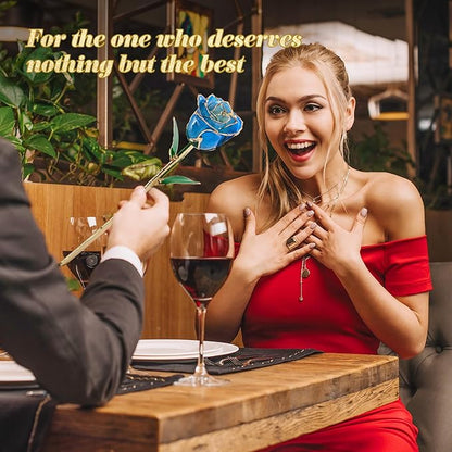Mikasol Real 24K Gold Dipped Realistic Rose – Timeless Lifelike Bloom with Heart Puzzle Base – Romantic Gradient Blue Flower Gift for Her, Wife, Girlfriend, Mom – Birthday, Anniversary, Mother’s Day