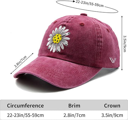Waldeal Pickleball Hat for Women, Ajustable Embroidered Daisy Washed Denim Baseball Cap