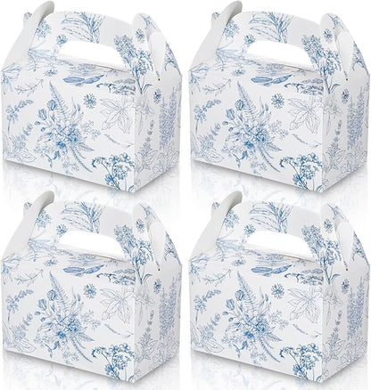 Dunzoom 24 Pack Blue Floral Paper Gift Boxes Party Favor Gift Gable Boxes with Chinoiserie Floral Printed Candy Treat Box for Wedding Birthday Tea Bridal Shower Party