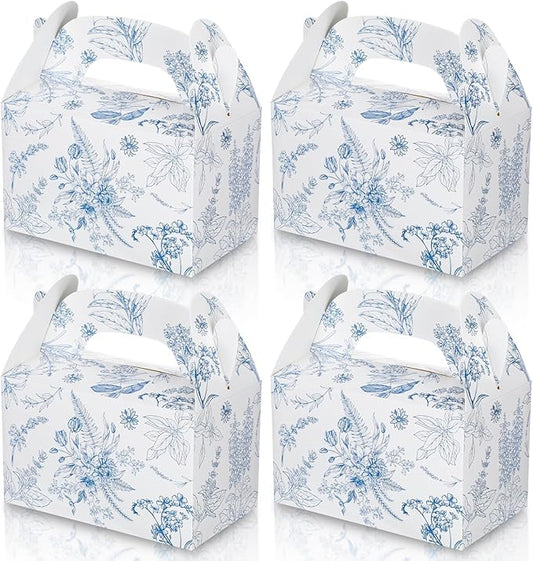 Dunzoom 24 Pack Blue Floral Paper Gift Boxes Party Favor Gift Gable Boxes with Chinoiserie Floral Printed Candy Treat Box for Wedding Birthday Tea Bridal Shower Party