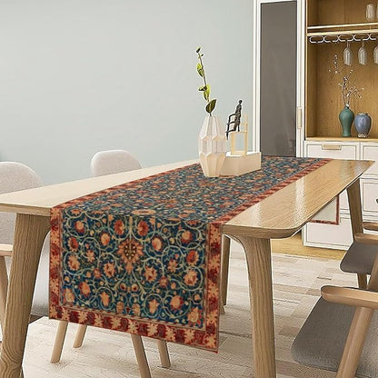 William Morris Table Runner, Rustic Boho Ethnic Flower Original Design Print Table Runner for Home Party Dining Room Kitchen Decor 13x108 Inch