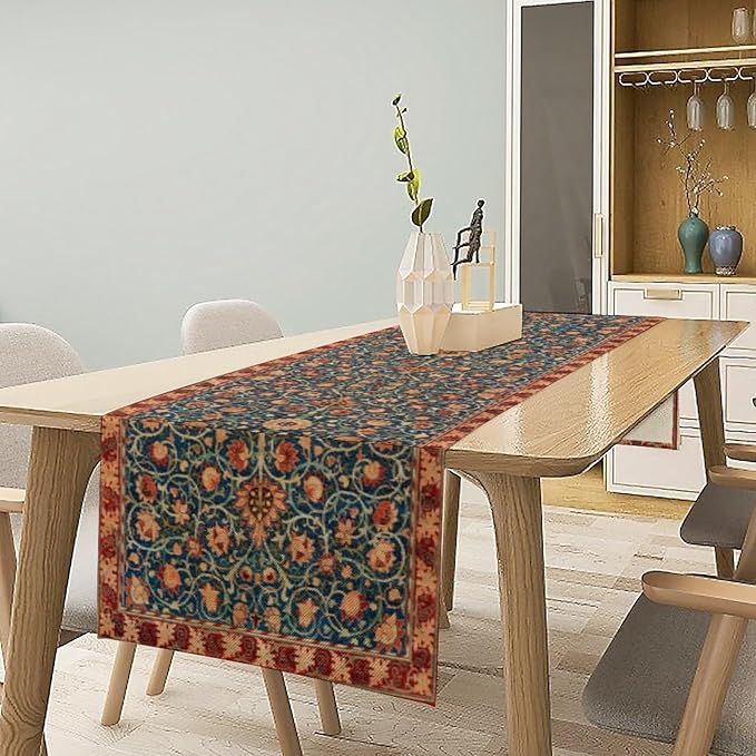 William Morris Table Runner, Rustic Boho Ethnic Flower Original Design Print Table Runner for Home Party Dining Room Kitchen Decor 13x36 Inch