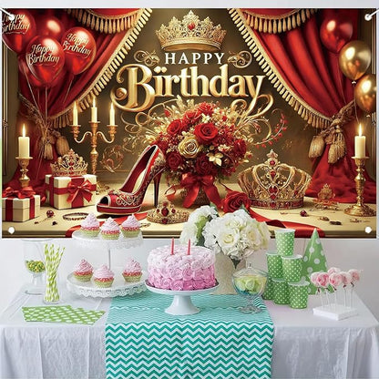 Starlit Patio Red High Heel Backdrop for Woman's Birthday Party, 71 x 43 Inch, Polyester Fabric