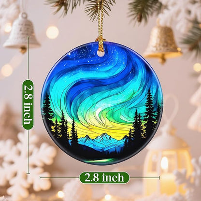 Christmas Ornaments, 2.8 Inch Ceramic Hanging Ornament, Christmas Tree Ornaments, Xmas Decorations, Holiday Decorations, Holiday Party Gifts, and Xmas Gift Ideas - Northern Lights