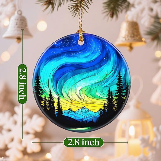 Christmas Ornaments, 2.8 Inch Ceramic Hanging Ornament, Christmas Tree Ornaments, Xmas Decorations, Holiday Decorations, Holiday Party Gifts, and Xmas Gift Ideas - Northern Lights