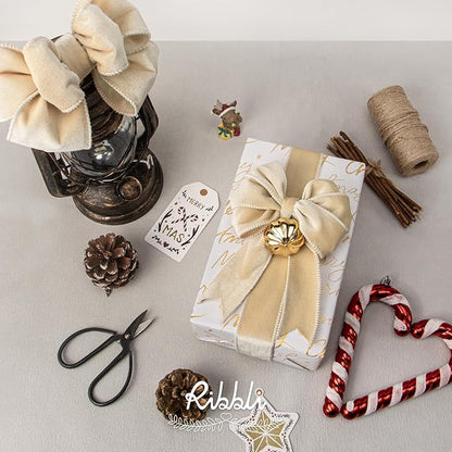 Ribbli Ivory Velvet Wired Ribbon 2.5 Inch Velvet with Satin Christmas Ribbon for Gift Wrapping Christmas Tree Decoration Crafts Wreaths Supplies-Continuous 10 Yards