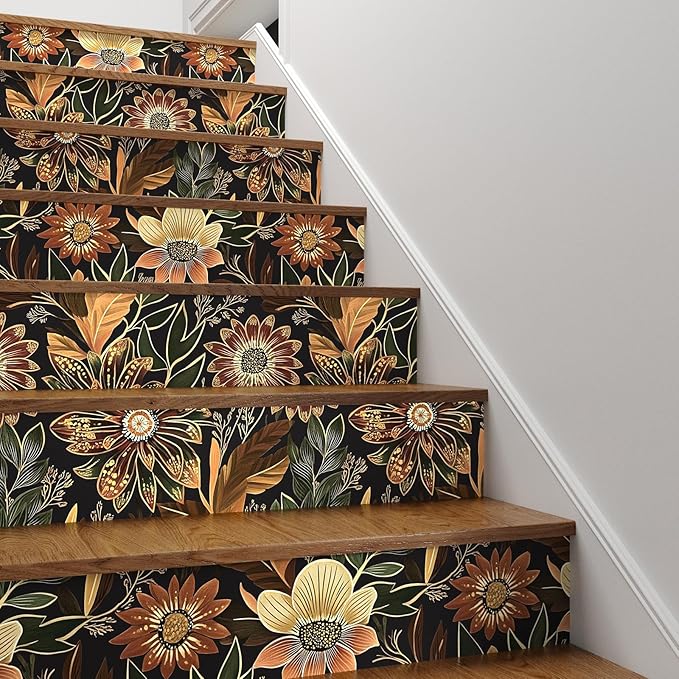Boho Wallpaper Peel and Stick Dark Floral Wallpaper for Cabinet Vintage Contact Paper Waterproof Self Adhesive Removable Modern Wall Paper for Bedroom Stair Bathroom 17.5in x118in