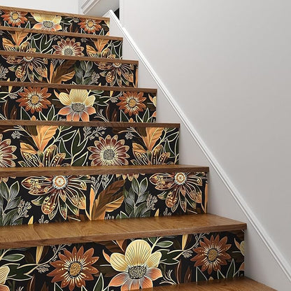 Boho Wallpaper Peel and Stick Dark Floral Wallpaper for Cabinet Vintage Contact Paper Waterproof Self Adhesive Removable Modern Wall Paper for Bedroom Stair Bathroom 17.5in x393in