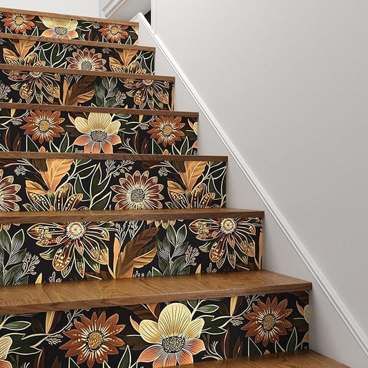 Boho Wallpaper Peel and Stick Dark Floral Wallpaper for Cabinet Vintage Contact Paper Waterproof Self Adhesive Removable Modern Wall Paper for Bedroom Stair Bathroom 17.5in x393in