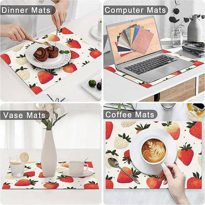 Sweet Strawberry Placemats Set of 6 Washable Table Mats Spring Summer Fruit Heat-Resistant Cotton Linen Place Mats for Dining Table Kitchen Indoor Outdoor Party Holiday Decor