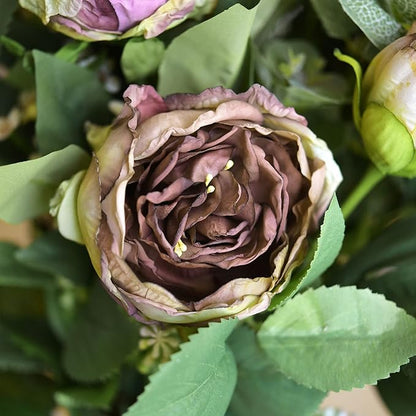 FiveSeasonStuff Vintage Walnut Brown Peonies – Realistic Artificial Silk Flowers with Dry-Look Petals, 6 Stems for Rustic Home & Wedding Floral Arrangements
