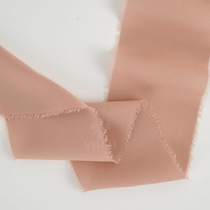 MEEDEE Peach Chiffon Ribbon 3 Inch Frayed Ribbon Orange Chiffon Silk Fringe Ribbons Wide Chiffon Ribbons for Crafts, Flower Bouquet, Wedding Favors Wrapping (2 Rolls 10 Yards)