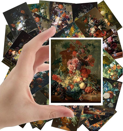 Large Stickers (24pcs 2.5"x3.5") Amazing Garden Flowers Still Life Antique Museum Painting Art by Jan Van Huysum Retro Poster Reprint
