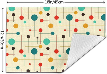 Mid Century Modern Placemats Set of 4, Washable Yellow Retro Table Mats for Kitchen Dining Table Outdoor Holiday Party Home Decor, Heat Resistant Linen Place Mats 12"x18"