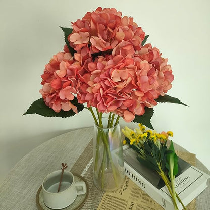 Coral Hydrangea Artificial Flowers,10Pcs Faux Coral Hydrangea Flowers,Artificial Hydrangeas Flowers with Stems,Fake Hydrangeas,Silk Hydrangeas Flowers with Stems for Home Decor