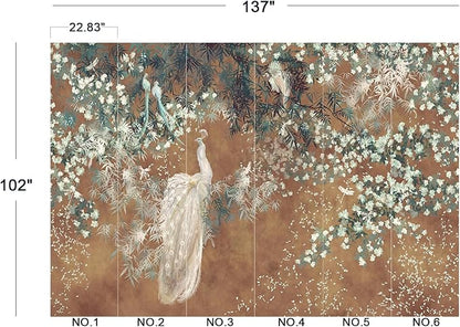 Cliouar-Wall Mural Wallpaper for Bedroom Living Room White Peacock Peel and Stick 137" x 102"