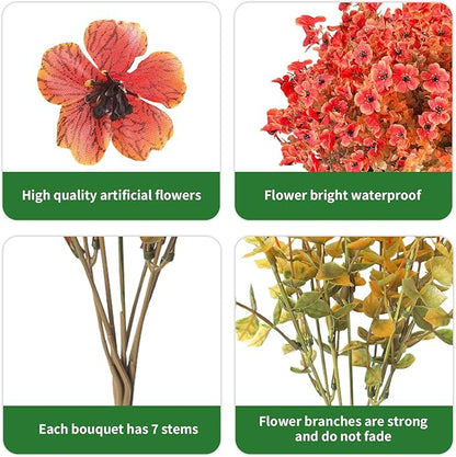 Artificial Fall Flowers Faux Mums for Outdoor Indoor Garden Home Decoration, Faux Flower Daisy with Eucalyptus Leaves Fake Mums Plants Greenery Boxwood Porch Patio, 12 Bundles