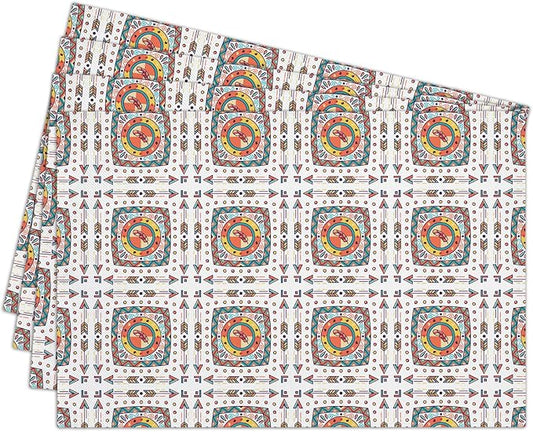 Cotton Linen Waterproof Placemats Set of 4, Boho Style Colorful Dining Mat Table Mats Decor Fabric for Kitchen Dinner Coffee Shop Table, Indoor/Outdoor Washable Wipeable Place Mat -N016