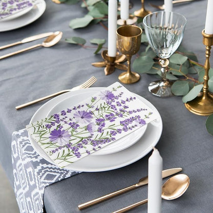 Homlouue Purple Lavender Floral Napkins, 100PCS 3 Ply Guest Towels Disposable Bathroom, Floral Paper Napkins Disposable, Flower Paper Napkins Decorative for Spring Summer Fall Party Decorations