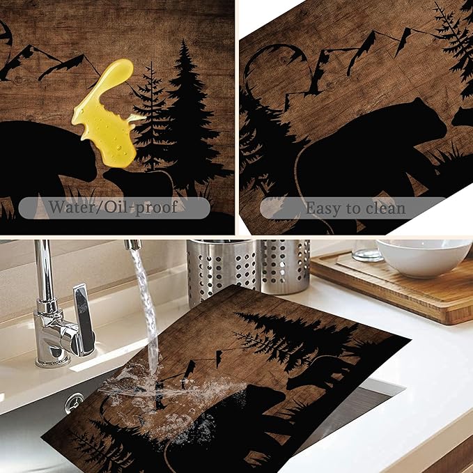 Christmas Bear Lodge Placemats Set of 6,Washable Heat Resistant 12×18 Inch Table Mats Farmhouse Place Mats for Outdoor & Camping Lodge Cabin Decor