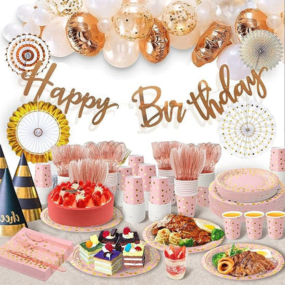 AIRE 350PCS Pink and Gold Party Supplies, Severs 50 Disposable Partyware, Gold Plastic Cutlery, Napkins, Plates for Baby Shower, Birthday, Wedding