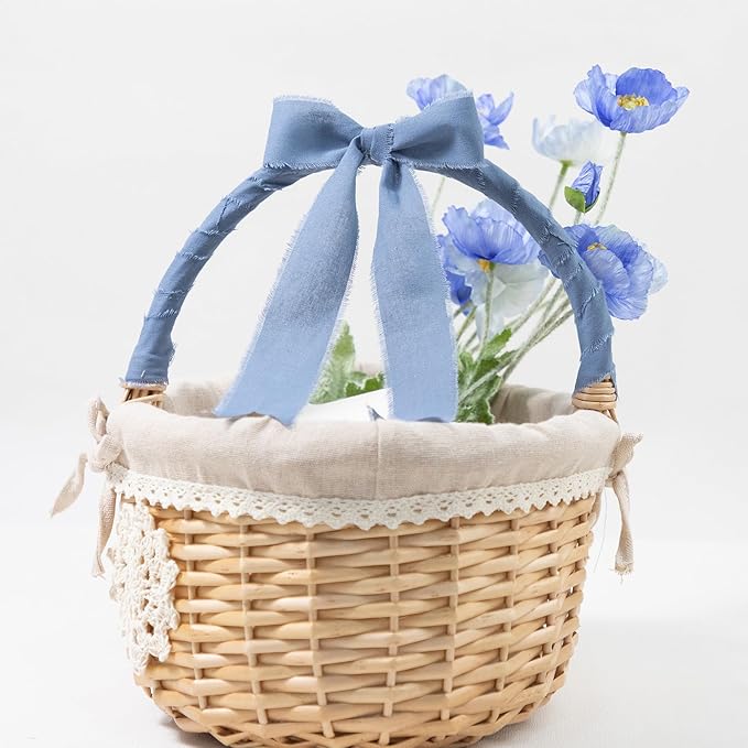 Blue Ribbon 1-1/2 Inch x 15 Yards Handmade Cotton Frayed Fringe Fabric Ribbons for Crafts Flower Bouquets Wedding Baby Shower Home DIY Decor