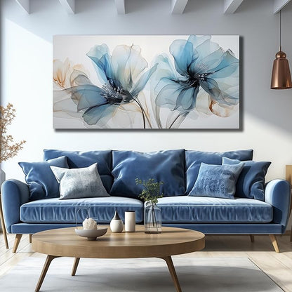 Blue Flower Wall Decor for Living Room Abstract Canvas Wall Art for Office Large Wall Pictures for Dining Room Size 29 x 58 Inch