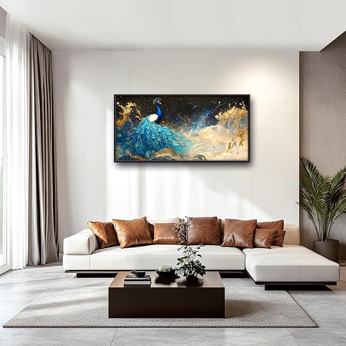Peacock Large Wall Art Framed Gold Wall Decor for Living Room Mountain Peacock Pictures Oversized Canvas Print Painting Modern Extra Large Framed Artwork for Bedroom Office Home Decor 60"x30"
