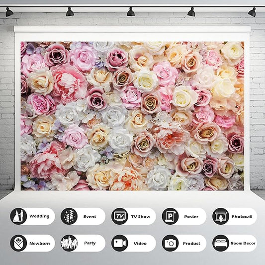 7x5ft Roses Flowers Backdrop Valentines Day Pink Red Rose Photography Background Various Floral Roses Backdrop Decors for Birthday Wedding Baby Shower Anniversary Children Adults Studio Backgrounds