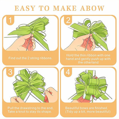 10-Pack Lime Green Pull Bows for Gift Wrapping - 6 Inch Reusable Ribbon Bows, Large Instant Floral Decor Bows for Wedding, Christmas, Birthday Decor, Gift Basket & Party Decorations