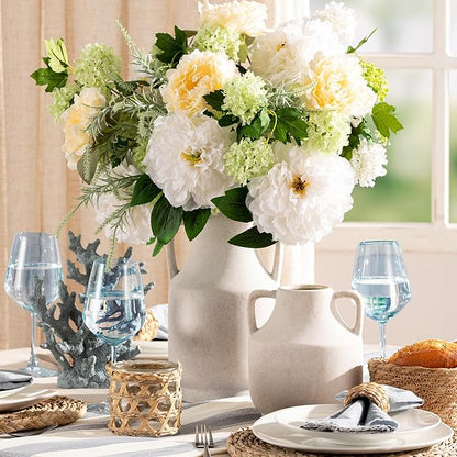 Mitt&Ditt Ceramic Flower Vase with Handles, 8 inch Tall Off-White Vase, Decorative Terracotta Vases, Farmhouse Rustic Pottery Vases for Home Decor, Living Room, Table