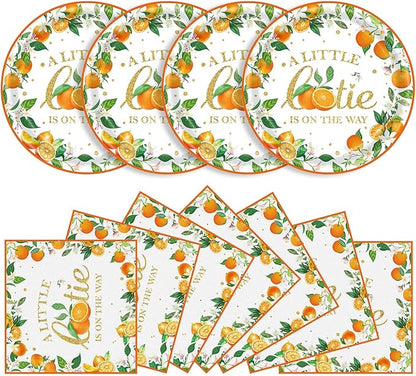40 Pcs Little Cutie Baby Shower Plates and Napkins Party Supplies, Orange Cutie Birthday Party Decorations Disposable Paper Plates and Napkins A Little Cutie is on The Way Tableware Set Serves 20
