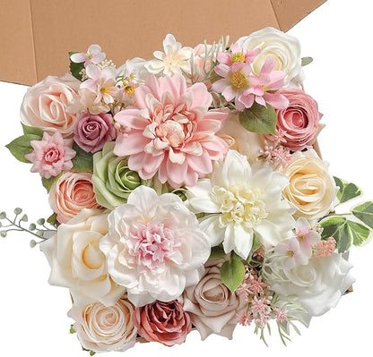 Pink Artificial Flowers Combo Box Set Fake Flowers Bulk Flower Leaf with Stems for DIY Wedding Bouquets Centerpieces Baby Shower Party Home Decorations