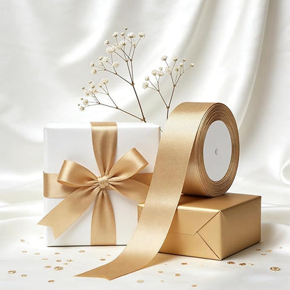 Gold Satin Ribbon 1-1/2 Inch x 2 Rolls Gold Wide Satin Fabric Ribbon for Gift Packaging, Christmas, Wedding, Flower Bouquet, Holiday Party, Invitation