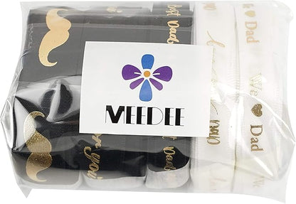 MEEDEE Happy Father's Day Ribbon Fathers Day Decorations Gift Box Wrapping Paper Decor Thank You Satin Thin Ribbon Assorted Black Satin, 5 Rolls with 10 Yards Each Total 50 Yards