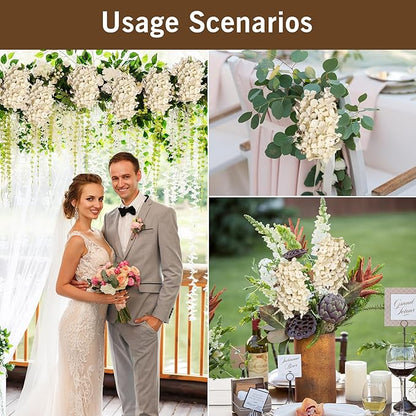 Fake Flowers Hydrangea Silk Flowers With Stems White Flowers Fake Flowers In Vase Hydrangea Artificial Flowers Winter Flowers Artificial For Decoration Vase Decor 24"（Cream Color）8PCS Wthout Vase