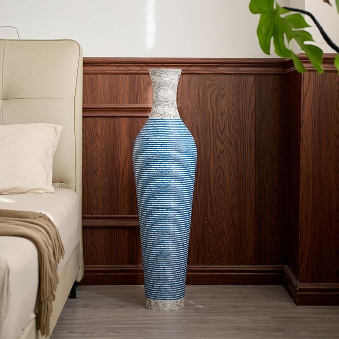 Large Hand-Woven Bamboo Floor Vase, Tall Home Decor Floor Vase for Fake Flower Dried, Flower Holder for Living Room, Bedroom, Dining Room, Entryway, Hallway