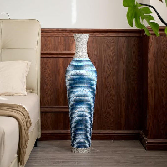 Large Hand-Woven Bamboo Floor Vase, Tall Home Decor Floor Vase for Fake Flower Dried, Flower Holder for Living Room, Bedroom, Dining Room, Entryway, Hallway