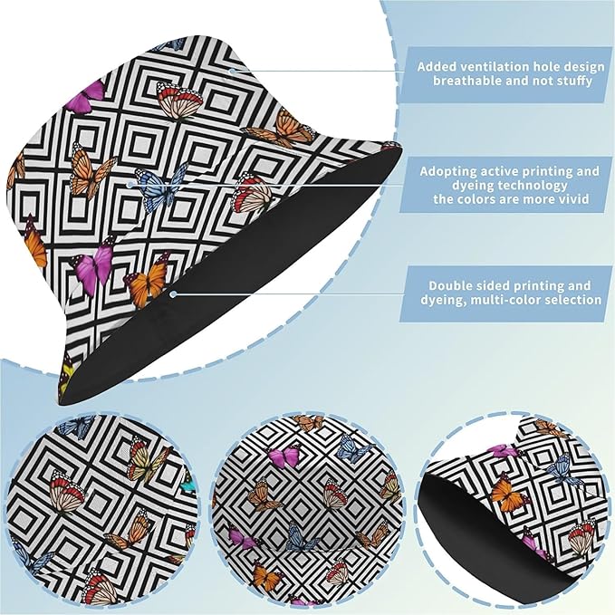 Bucket Hat for Women Men Unisex Sun Cap Packable Outdoor Fisherman Hat Headwear,Reversible Double-Side-Wear