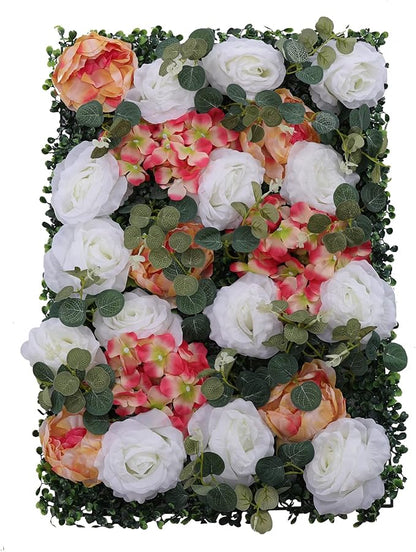 Artificial Flower Wall Panels, Silk Wedding Flower Wall Backdrop Panel, 3D Floral Panel Artificial Floral Wall Mat Flower Screen for Photo Party Wedding Wall Background Decor (12PCS White, Pink)