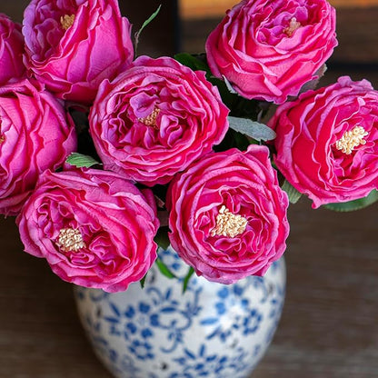 Fake Flowers for Decoration Home Decor Real Touch Artificial Flowers Austin Rose Peony Latex Fake Flower Living Room Decoration Vivid Pink Roses Peonies (Rose red 4pcs)