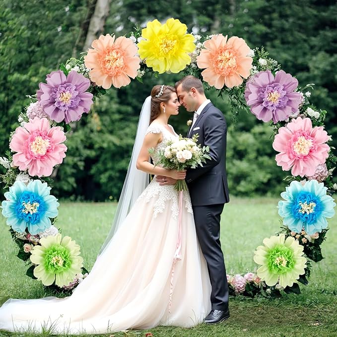 6PCS Pastel Paper Flowers Decorations Colorful Giant 12'' Crepe Tissue Paper Flowers Decorations Large Flowers for Wedding Birthday Baby Shower Classroom Wall Decor Supplies