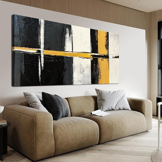 Canvas Wall Art Decor Wall Art Pictures for Living Room Abstract Art Work Black and White Wall Art Decor Modern Black Yellow Abstract Wall Art Prints For Bedroom Office Kitchen Home Wall Decor 20"x40"