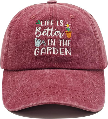 Gardening Gifts for Women, Gardening Hat, Adjustable Washed Cotton Embroidered Baseball Cap