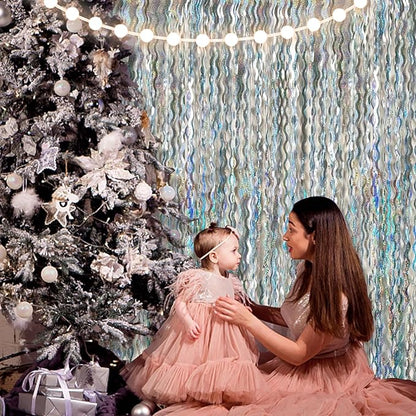 2 Pack Silver Backdrop Curtain Tinsel Streamers Sparkle Metallic Wavy Foil Fringe Photo Booth Props for Birthday Graduation Bachelorette New Year Christmas Wedding Disco Party Decorations
