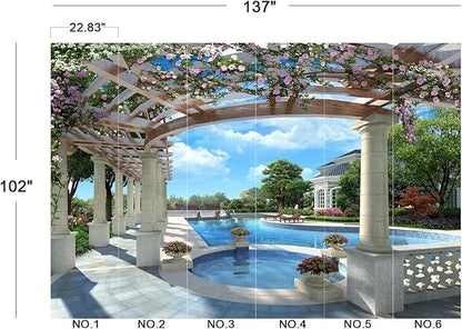 Cliouar-Backyard Villa with Swimming Pool Wall Mural Wallpaper Peel and Stick 137" x 102"